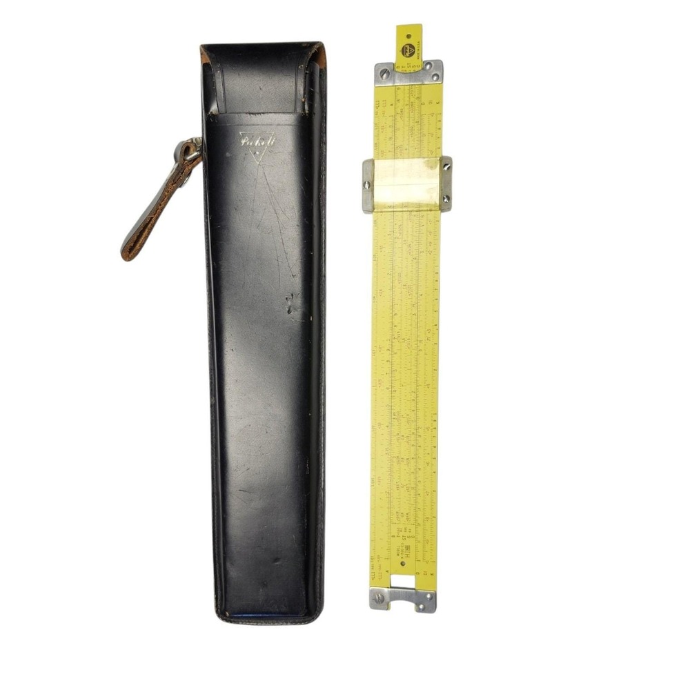 Pickett N-500-ES Metal Yellow Slide Rule HI Log/Log, 1962 Leather Case